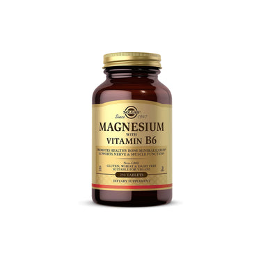A bottle of Solgar Magnesium with Vitamin B6 250 Tablets on a white background.
